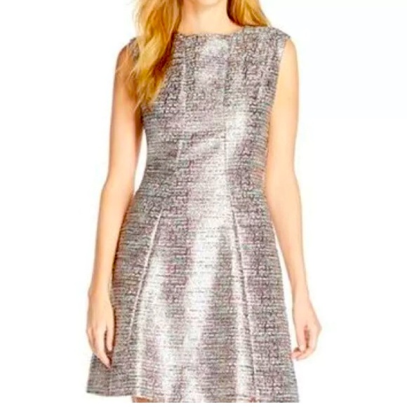 Tahari by Arthur S. Levine Champagne Metallic Flared Dress Sz 8 - Picture 1 of 9